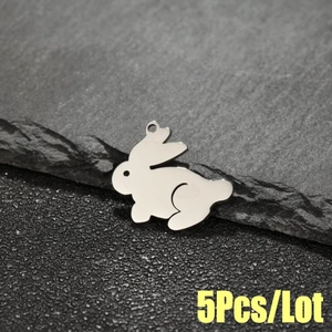 Detail view of 5pcs cute stainless steel rabbit pendants for DIY jewelry making