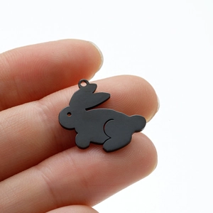 Black stainless steel rabbit charm pendant with matte finish for DIY necklace jewelry