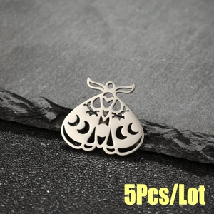 5Pcs stainless steel moth charms with 18K gold plating and moon phase cutouts on slate