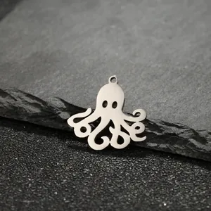 Polished stainless steel octopus charm pendants with hollow eyes for DIY jewelry making