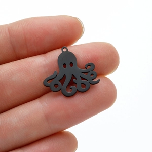 Black stainless steel octopus pendant charm with hollow tentacles for DIY jewelry making