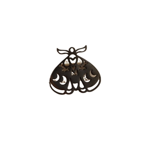 Gothic moth pendant with moon cutout detail in black stainless steel for jewelry making