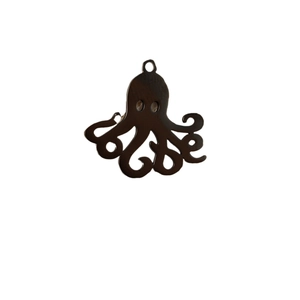 Minimalist stainless steel octopus pendant charm with curled tentacles in black finish