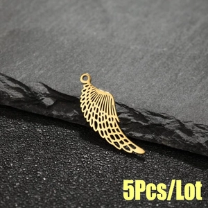 Lot de 5 pendentifs ailes en acier inoxydable doré pour création de bijoux vintage