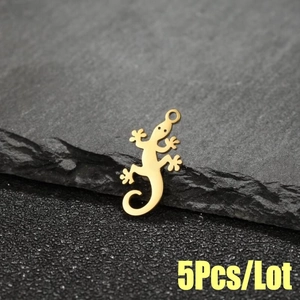 5Pcs set of golden stainless steel lizard gecko pendants for DIY jewelry making