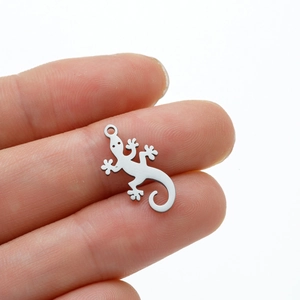 Polished stainless steel gecko lizard charms for DIY jewelry necklaces making