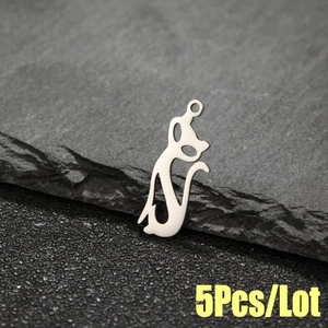 Set of 5 minimalist hollow cat pendants in stainless steel for DIY jewelry making