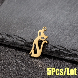 Golden minimalist cat pendant made of stainless steel for jewelry making 5pcs set