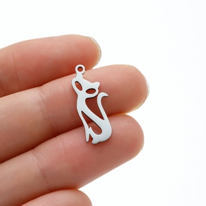 Minimalist silver stainless steel cat pendant featuring a hollow silhouette design