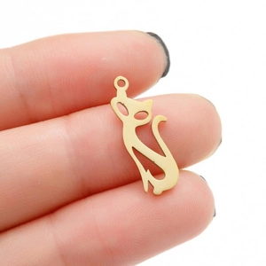5pcs set of cute hollow cat-shaped stainless steel pendants for DIY jewelry making