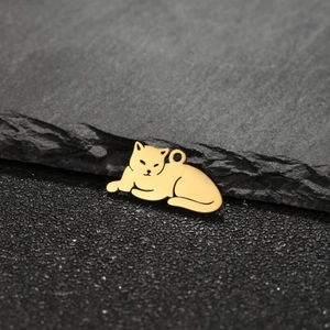 Cute Lying Cat Pendant Charm Stainless Steel Animal DIY Jewelry Making Accessories Findings Cartoon Style