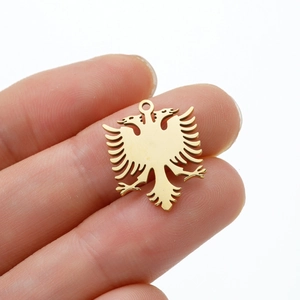Polished gold double-headed eagle pendant necklace in stainless steel for men and women