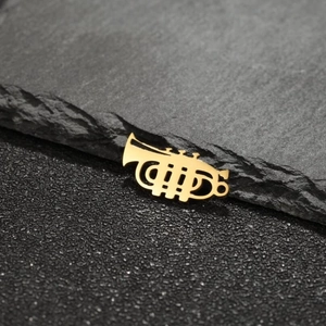Pendentif cor de trompette doré vintage en acier inoxydable avec découpe détaillée