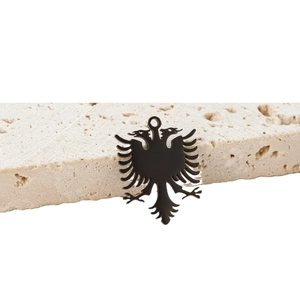 Matte black stainless steel Albania double-headed eagle pendant on stone display stand