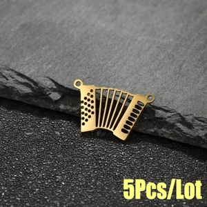 Mini Accordion Pendant Stainless Steel Musical Instrument Charm For DIY Jewelry Making Necklaces Fashion Accessories