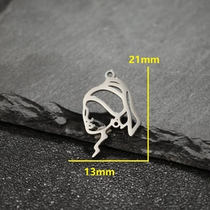 Minimalist stainless steel Girl with a Pearl Earring silhouette pendant, 21x13mm size