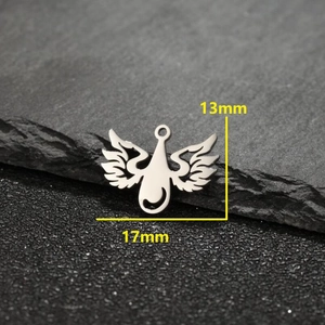 Stainless steel angel wing charm with teardrop center and crescent cutout for jewelry DIY