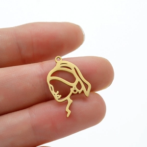 Minimalist gold line art female portrait pendant charms for jewelry making 5pcs