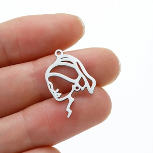 Girl with a pearl earring hollow pendant made of polished stainless steel for jewelry DIY