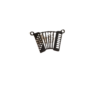 Matte black stainless steel accordion pendant necklace with detailed musical instrument design
