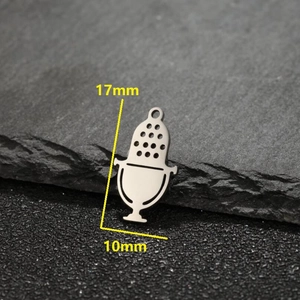 Vintage stainless steel microphone pendant for DIY jewelry, measuring 17mm by 10mm
