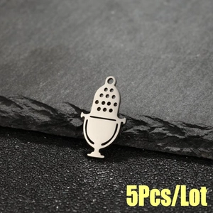5Pcs stainless steel microphone pendants in silver finish for DIY jewelry making
