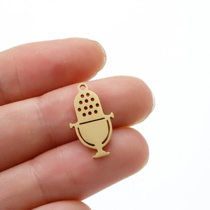 Detailed view of a gold stainless steel microphone charm for DIY jewelry and accessories