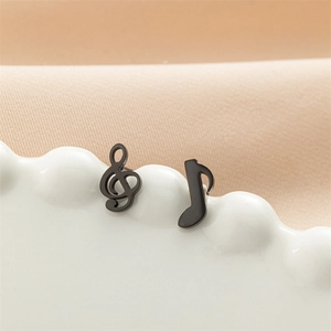 Asymmetric matte black musical note stud earrings made of stainless steel for music lovers