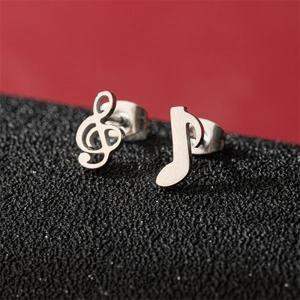 Asymmetric stainless steel music note earrings with treble clef and quaver symbols
