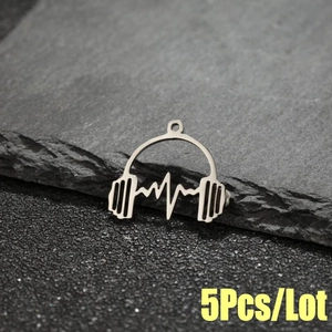 5Pcs/Lot minimalist stainless steel music headphone pendants with heartbeat lines