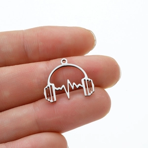 Polished stainless steel headphone pendant with heartbeat line for DIY necklaces