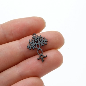 Matte black stainless steel Tree of Life hollow pendant in vintage bohemian style