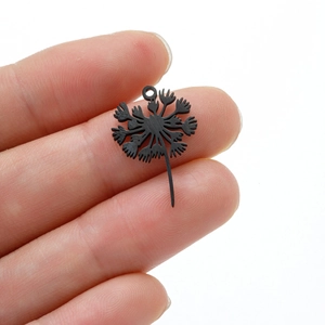 Vintage black dandelion charm pendant in matte stainless steel for DIY jewelry making