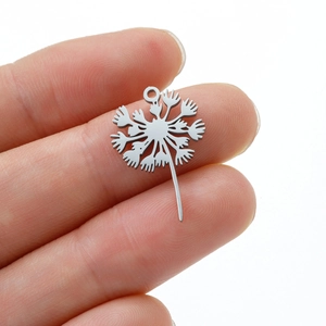 Polished stainless steel dandelion pendant charm for DIY necklace jewelry making
