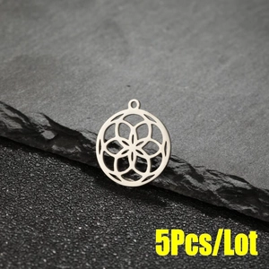 Lot de 5 pendentifs en acier inoxydable avec motif mandala fleur de vie géométrique