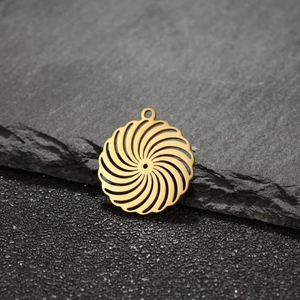 Golden stainless steel spiral cut-out circular flower pendant for DIY jewelry making