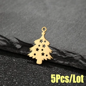5Pcs gold hollow Christmas tree charms with star cutout for DIY jewelry crafts