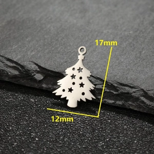 Silver stainless steel Christmas tree pendant charm with cutout stars for DIY jewelry 17x12mm