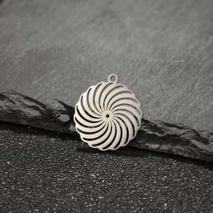 Polished stainless steel geometric spiral flower pendant with hollow rotary design