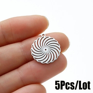 5Pcs stainless steel hollow spiral round pendants for DIY jewelry making necklaces