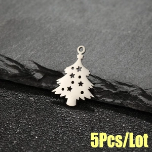 5Pcs stainless steel hollow Christmas tree pendants with star design for DIY jewelry
