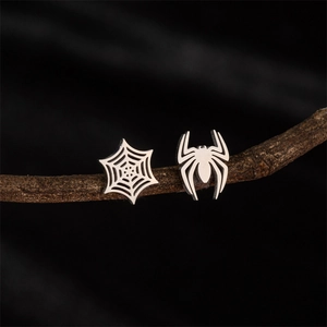 Gothic stainless steel spider and web mismatched stud earrings for Halloween style