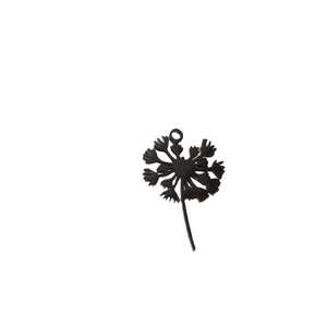 Vintage style matte black dandelion pendant with floral silhouette and hanging loop
