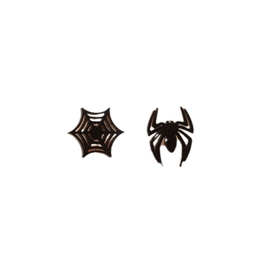 Asymmetric black spider and spider web stud earrings in punk gothic halloween style