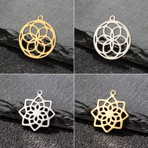 Pendentif Fleur Mandala Acier Inoxydable Creux Rotatif Géométrique Charme DIY Bijoux Accessoire Collier Boucle Oreille