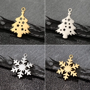 Stainless Steel Christmas Tree And Snowflake Pendants DIY Jewelry Making Findings Hollow Star Design Holiday Charms