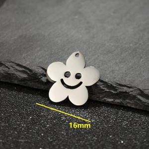 Pendentif fleur en acier inoxydable doré 18K avec visage souriant noir de 16mm