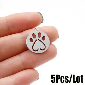 5Pcs stainless steel round hollow heart paw print pendants for DIY jewelry making