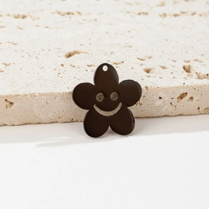 Pendentif fleur sourire noir en acier inoxydable pour création de collier DIY