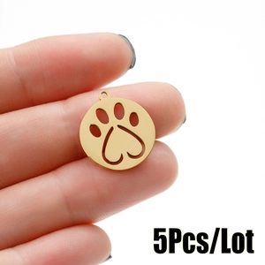 Round Pendant Stainless Steel Hollow Paw Print Heart Shape DIY Jewelry Finding Accessory Fashion Trendy